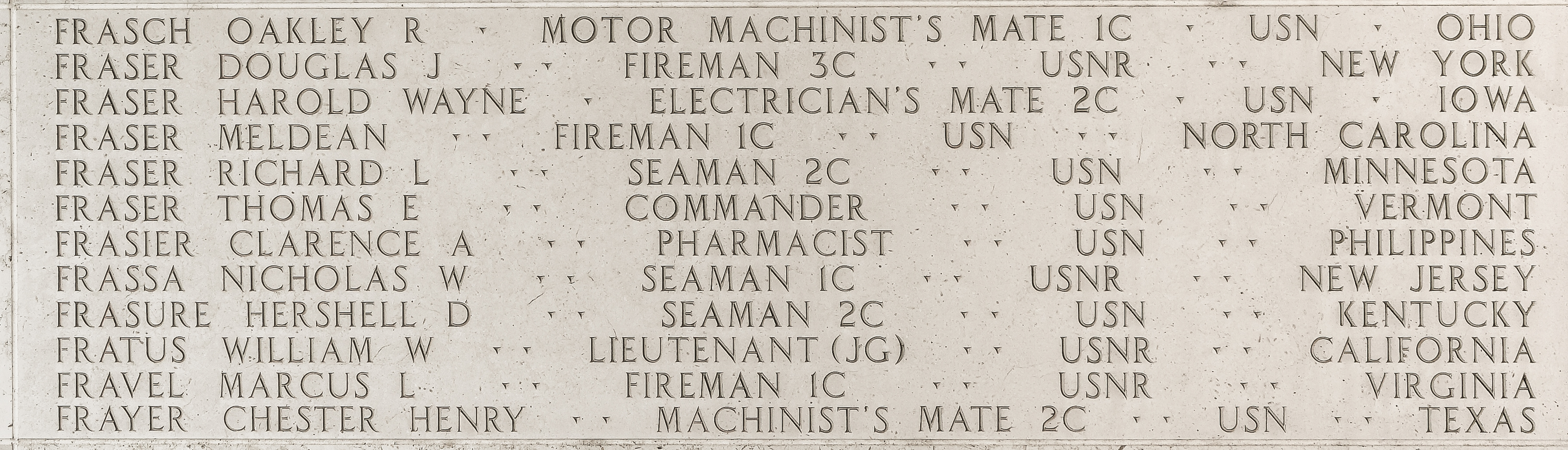 Douglas J. Fraser, Fireman Third Class